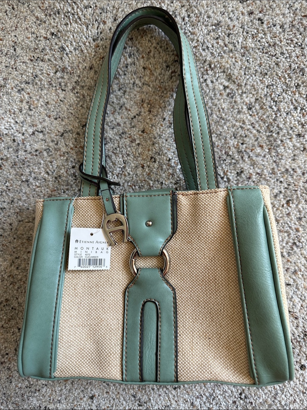 Aigner teal straw Montauk Mini bag silver tone hardware